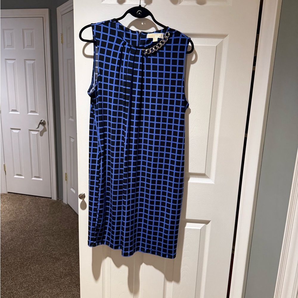MICHAEL Michael Kors Blue and Black Grid Midi Dress